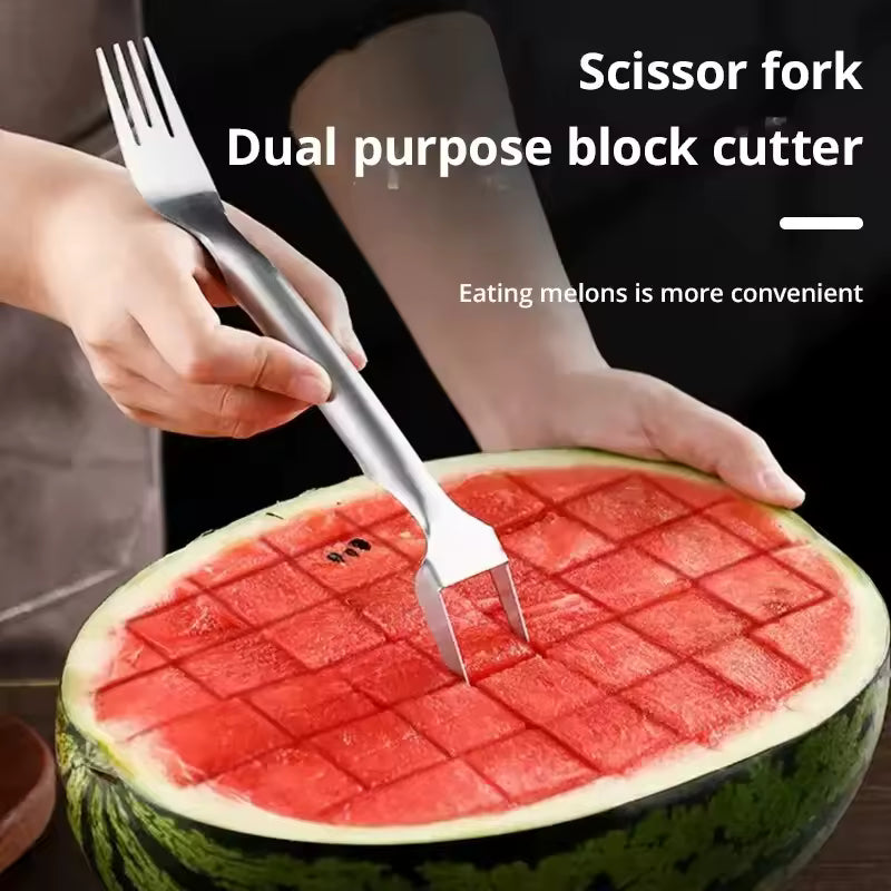 2-in-1 Watermelon Fork & Slicer – Stainless Steel Fruit Cutter