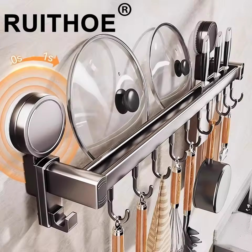Wall Mounted Kitchen Hook Rack – No-Drill Utensil Storage Rail