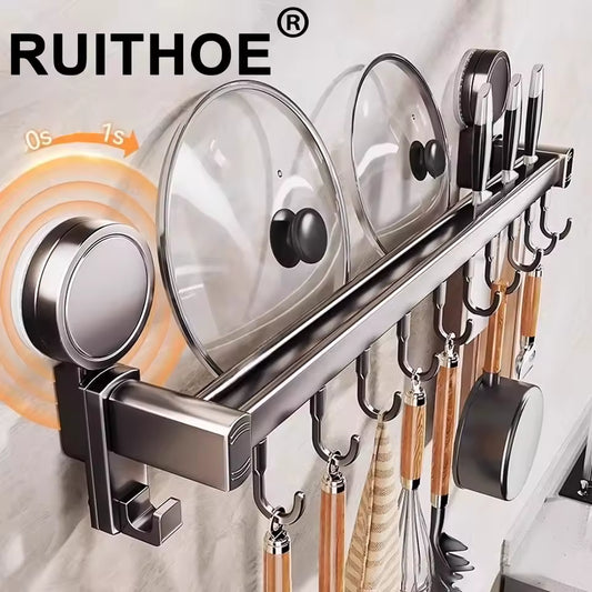 Wall Mounted Kitchen Hook Rack – No-Drill Utensil Storage Rail